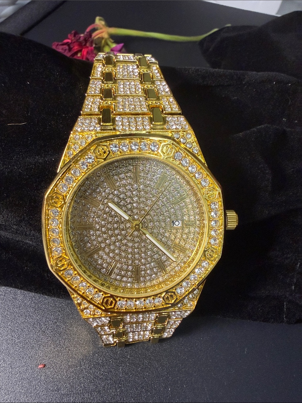 Gold Tone Pavé Crystal Men's Watch